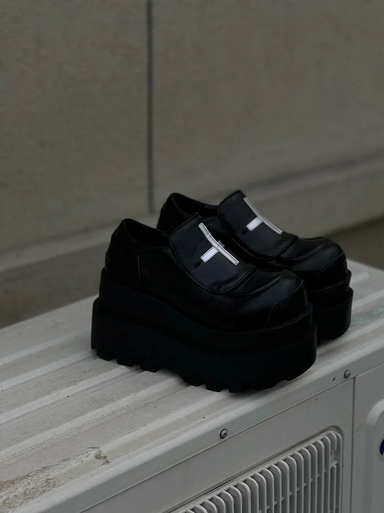 Black Punk Design Platforms Cross Easy with Slip-on