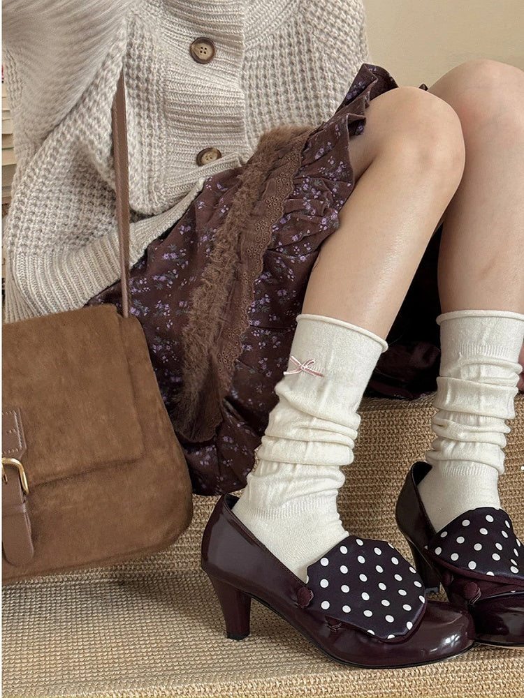 Embellishments Ribbed 4-Color with Bow Calf Socks