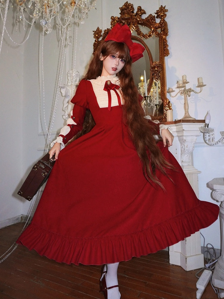 Ruffled Sleeves Dress Juliette and Version Beige Waist Boned Long Elegant Lolita Neck Red with