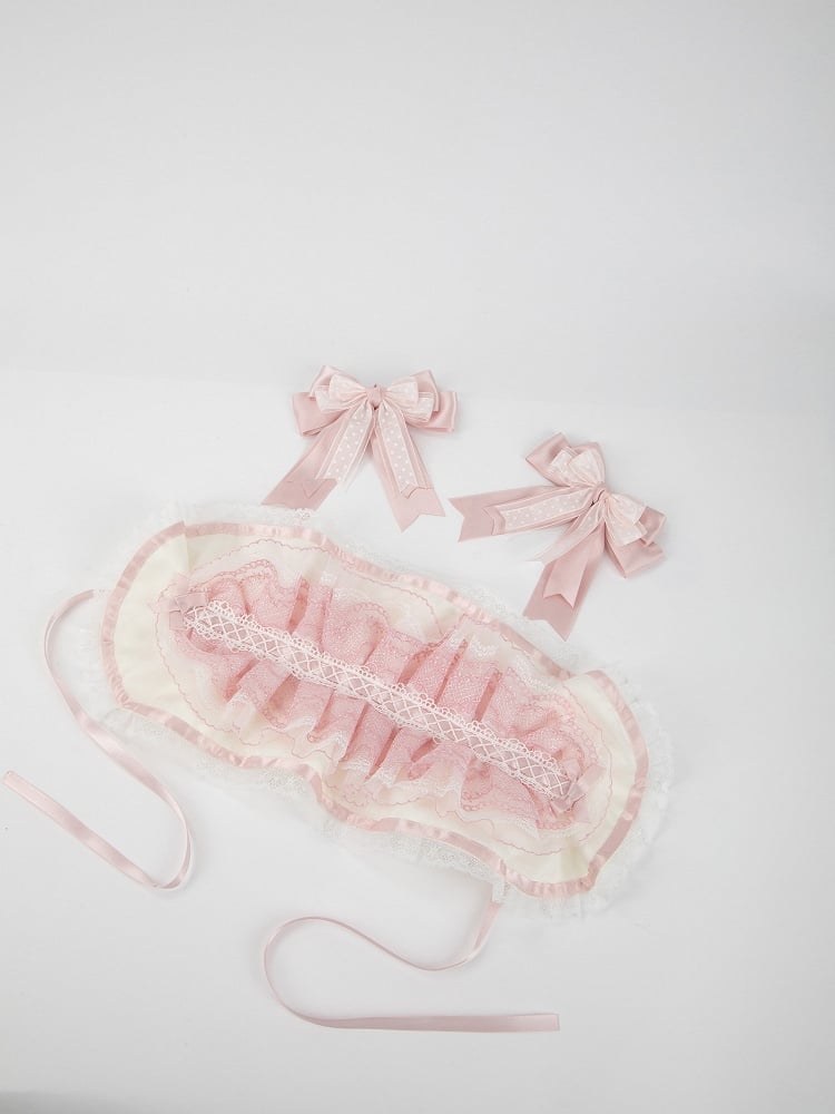 Pastel Wide Pink with Removable Lace Ruffled Ears Bunny Hairband Bows