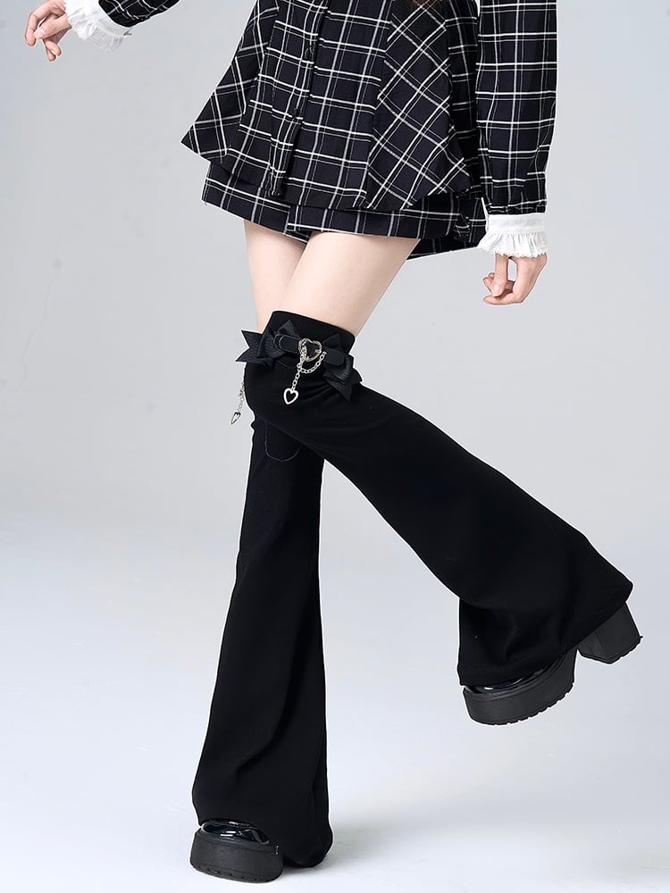 Jambières Jirai Kei noires et blanches à boucle et nœud papillon