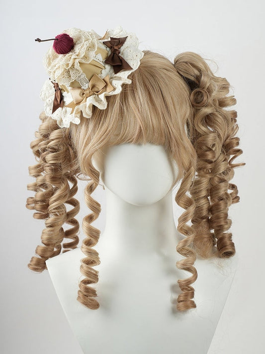 Sweet Lolita Coffee Bows Cherry Cake Layered Lace Trim Mini Hat