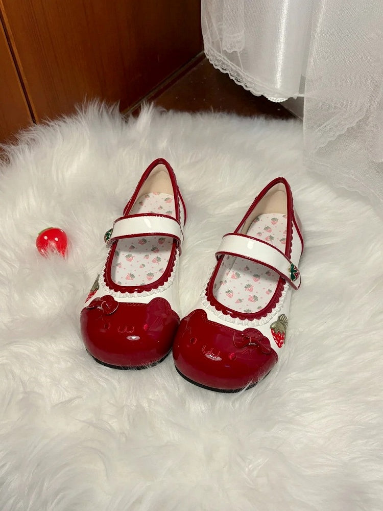 Slippers Lolita Accents Scalloped with Bow Strawberry Sweet Red Hem Indoor Themed