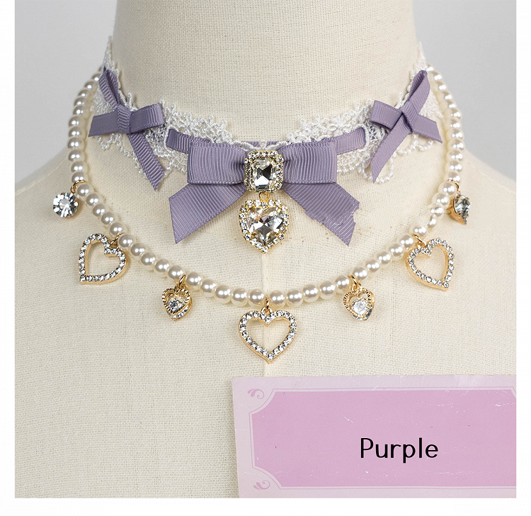 Chain Layer 11 Detachable Double Beaded Heart Jirai Choker Kei Charms Rhinestone with Options