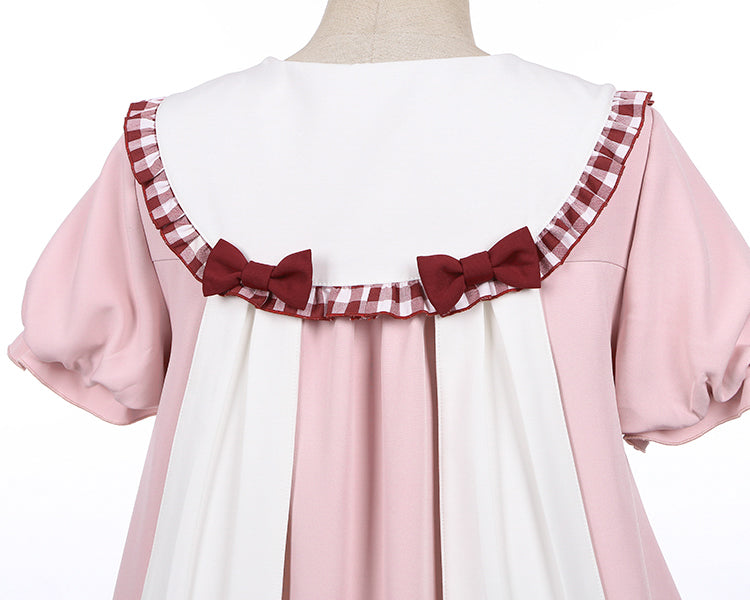 ライトピンクのウサギ耳ピーターパンカラーバブルスカートドレス