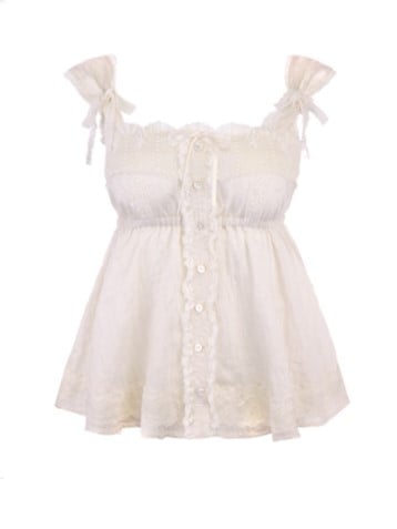 Top With Bows Satin Trim Lace Cami Apricot