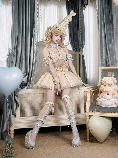 Apricot Layered Dots Tulle Skirt with Lace Trim & Built-in Bloomers - Blood Supply