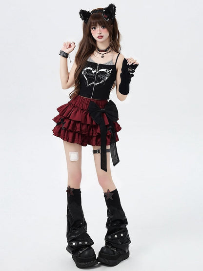 リボン付きスカート 蝶結び スイートティアード レッド ビッグフリー