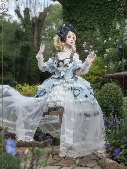 Alice in Wonderland Off-Shoulder Lolita Dress with Playing Card Appliques - Hinana Queena