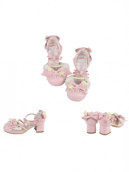 Pink Sweet Lolita Mid Heel Round Toe Shoes - Sheep Puff
