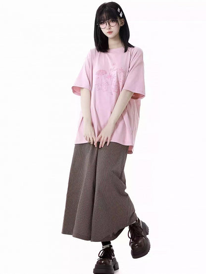 ルーズグラフィティTシャツ パピー ラウンドネック グレー/ピンク/ライトパープル