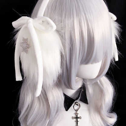 with Bow Plush Details Snowflake White Earmuffs