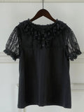 Layers Collar Tulle Lolita Short Black Sleeves Blouse Double