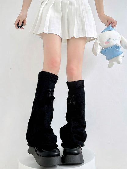 Sweet Lolita Knitted Pompom Bow Leg Warmers - Two Bear Pink