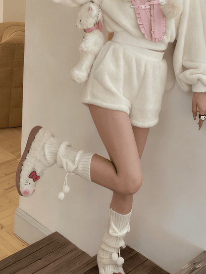 Warmers Black/White Knitted Bow Leg
