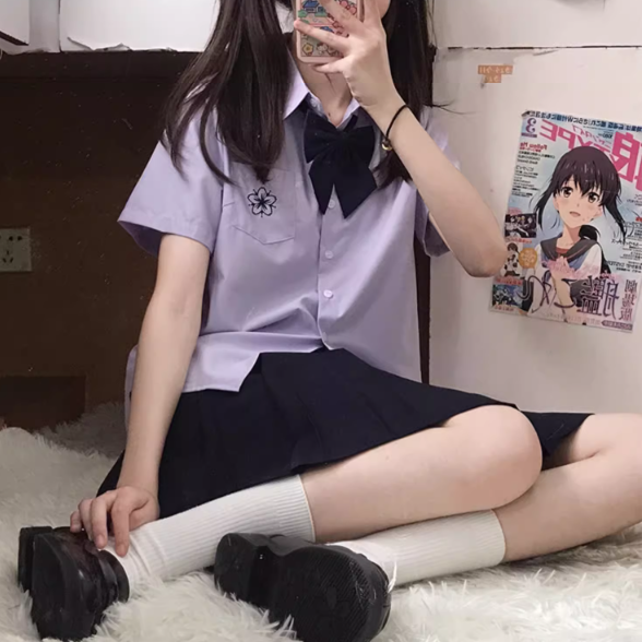 Shirt Style Preppy Purple Sakura Embroidery