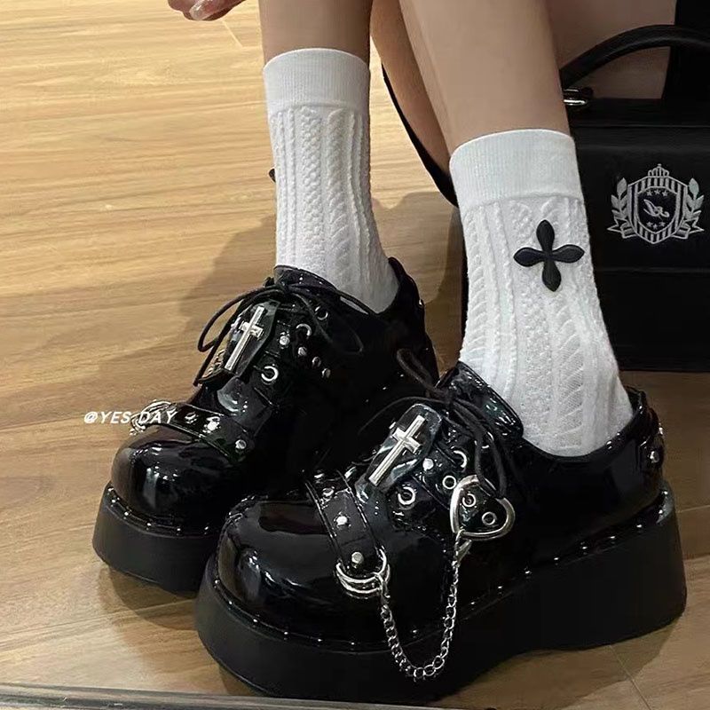 Holy Knight Lolita Punk Y2K Platform Mary Jane Shoes – Round Toe Thick Sole Leather | LilyVow