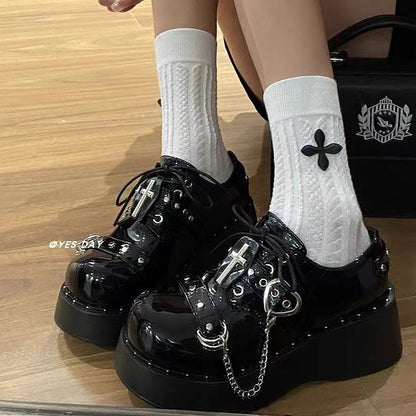 Holy Knight Lolita Punk Y2K Platform Mary Jane Shoes – Round Toe Thick Sole Leather | LilyVow