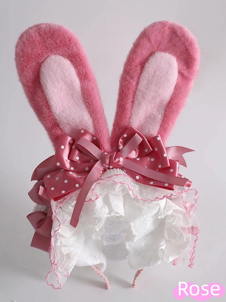 9 Colors Bunny Ear KC - Fluffy Rabbit Ears with Bow & Lace Trim