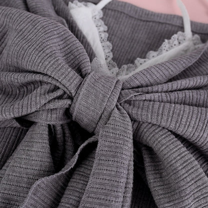 Gray Off-Shoulder Long-Sleeve Top with Big Bow Detail - serendipity