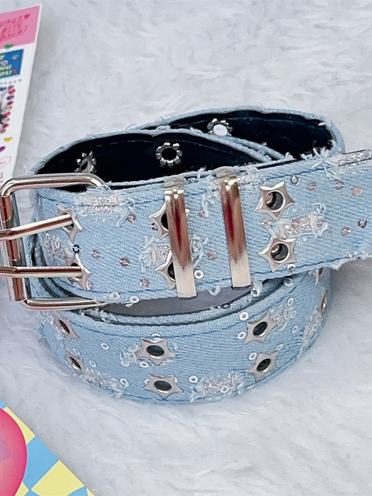 with – Buckles Twin Colors Waist Belt Glitter Punk Stud 7