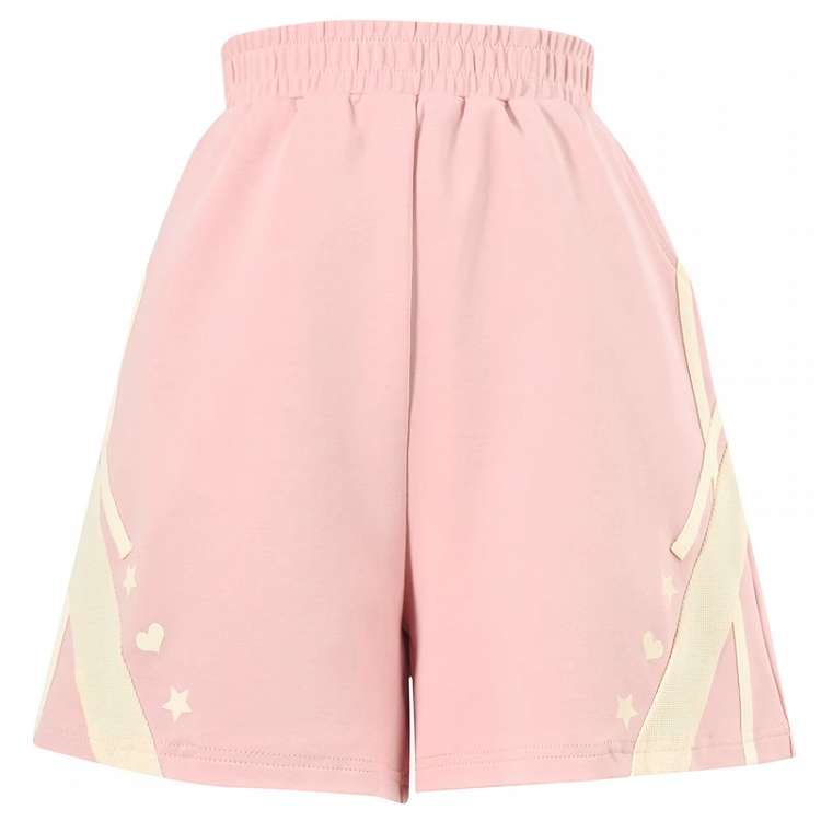 Rosafarbene, lockere Shorts mit elastischer Taille