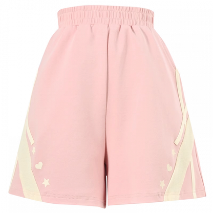 Rosafarbene, lockere Shorts mit elastischer Taille