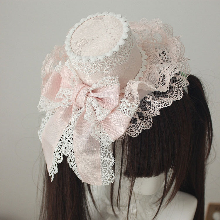 Layered Bow Veil with Hat Lace Mini Head