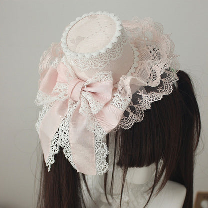 Layered Bow Veil with Hat Lace Mini Head