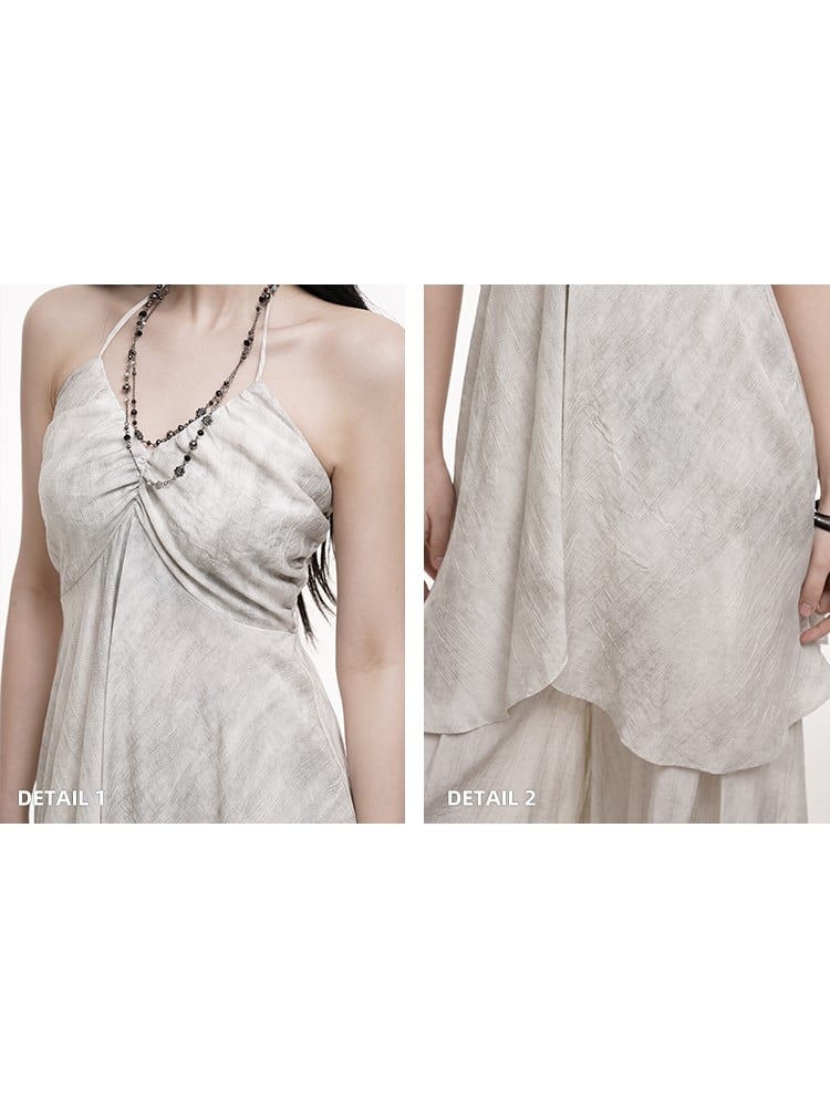 Bust Ruched Slit Halter with Center Gray Cami Gothic Top Detail