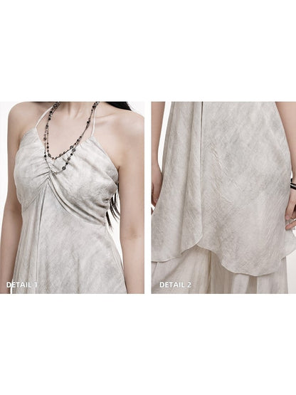 Bust Ruched Slit Halter with Center Gray Cami Gothic Top Detail