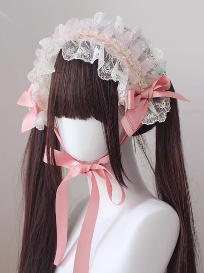 Bowknot Details Polka-Dot Pattern  Lace Pink Hairband