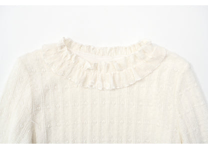 Beiges, langärmliges Oberteil mit Rüschenausschnitt