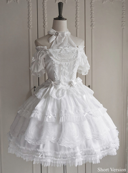 Skirt Scallop Embroidered Trim Ruffles Elegant White Lolita Classic Tiered