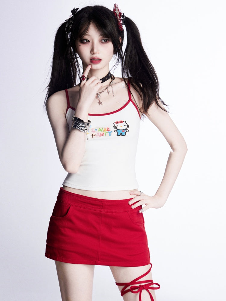 ホワイトキティ柄 ビタースイートTシャツ/キャミトップ