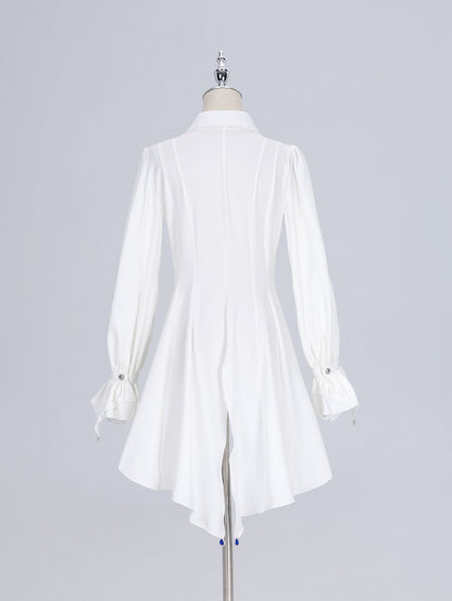 Long Sleeves Collar Fashion Prince Pointed White Ouji Flat