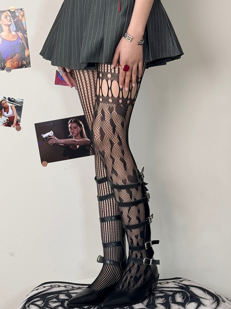 Tights Cut-out Asymmetrical Details Black/White/Gray/Brown Design