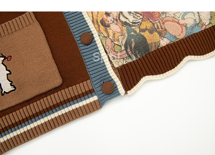 Braune Strickjacke mit Hasenstickerei und Gänseblümchen