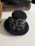 Black Lolita Mini Hat with Metal Buckle Accents - With PUJI