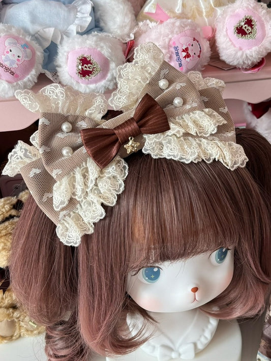 Sternbesatz Perlen Schleife Spitze Braun KC Verziert Charm