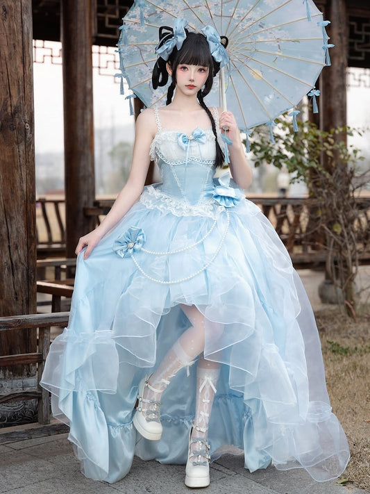Prinzessinnengrößen High-Low-Waist Blue Cascading + Lolita Plus Top Stäbchen Volantrock erhältlich