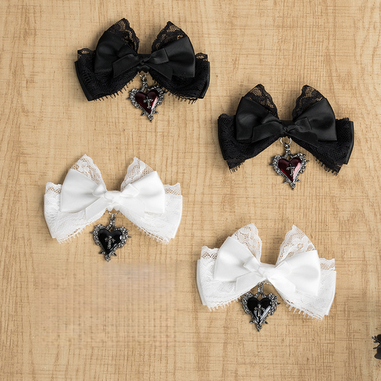 Hair Clips Bow Kei Colors Jirai Cross with Lace Charms Heart Gothic 4