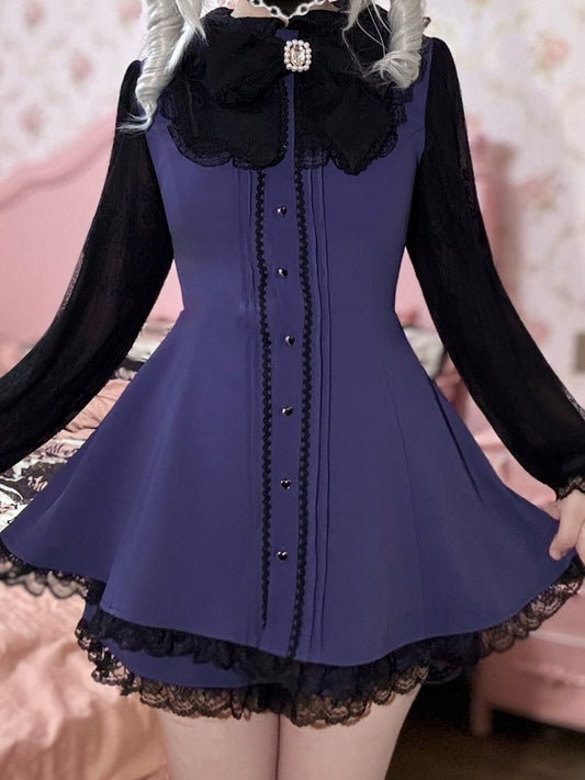 Matching Kei Jirai Heart Sleeve Buttons Dress Mini Style with - Purple Lace Shorts Black