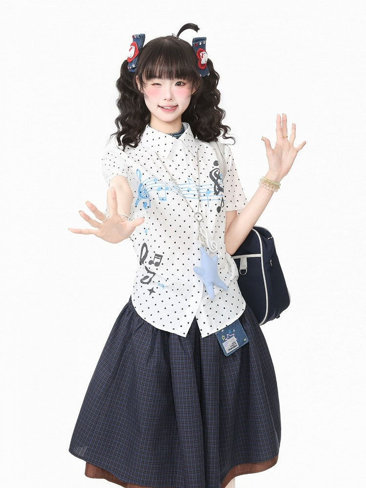 White Short Sleeve Shirt with Musical Note Print - Languid Park