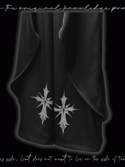 Saum Schwarze Hose mit weitem Bein und Kreuzdruck