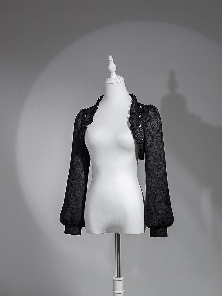 Gothic Black Rose Open Placket Lace Top