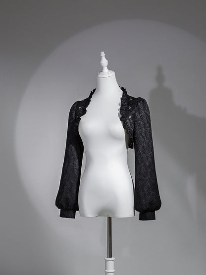 Gothic Black Rose Open Placket Lace Top