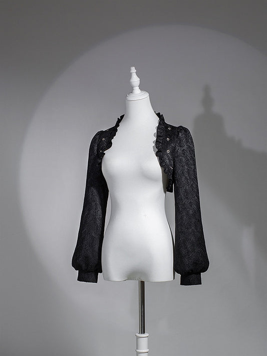 Gothic Black Rose Open Placket Lace Top