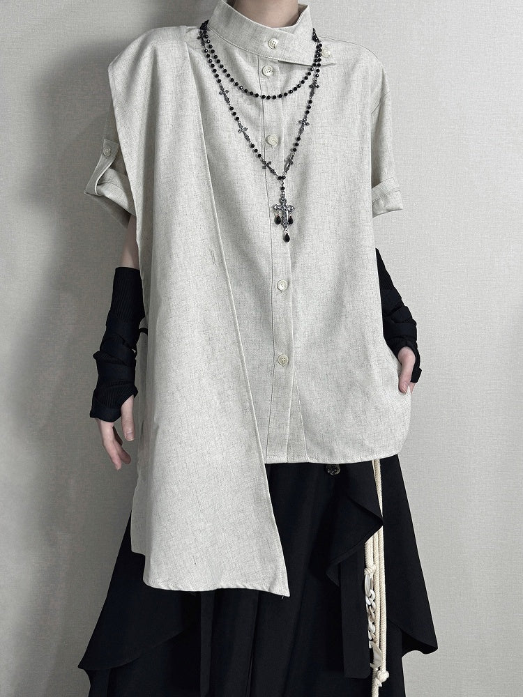 and Belt Short Collar Lace-up with Green Shirt Light Sleeve Mandarin Black Corset Design