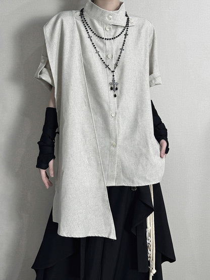 and Belt Short Collar Lace-up with Green Shirt Light Sleeve Mandarin Black Corset Design